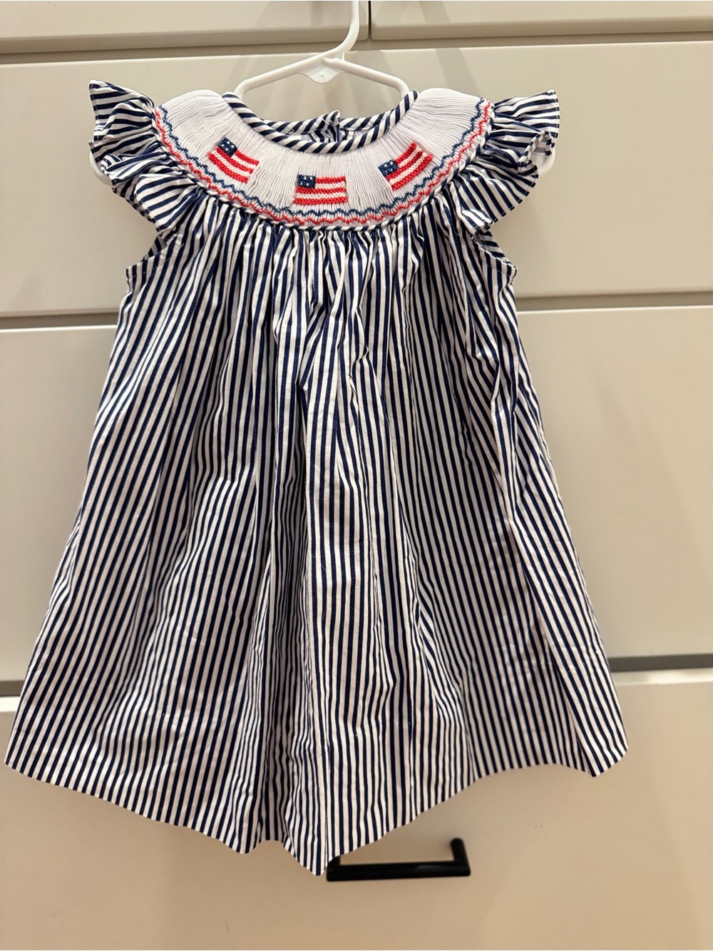 Navy Stripe Smocked Flag Sleeveless Dress for Kids